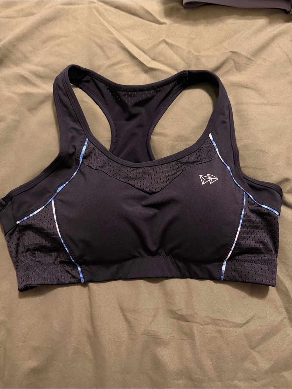 Black Racerback Sports Bra with Blue Trim